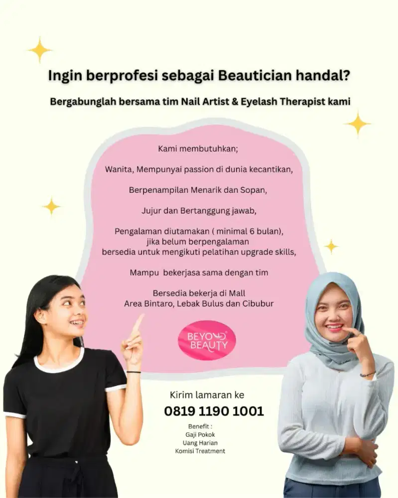 Dicari wanita yang ingin berpotensi sebagai Beautician