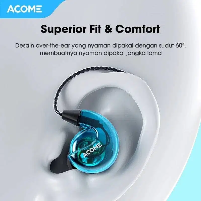 ACOME 3D Subwoofer Headphones Powerfull Bass Transparent Black Wire