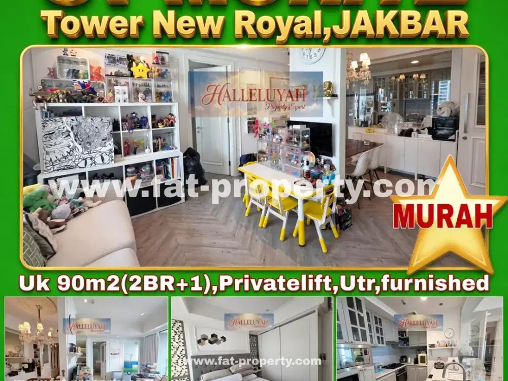 MURAH!Dijual Apt ST MORITZ Twr New Royal 90m2(2BR+1),Lt 20an,Utr,privatelift,furnished