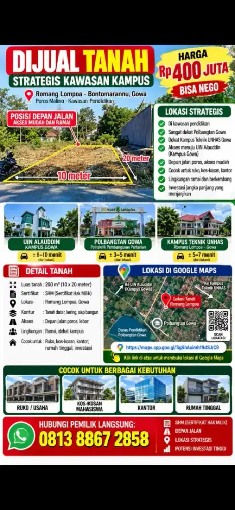 Dijual Tanah Strategis 200 m² Dekat Kampus Gowa – SHM