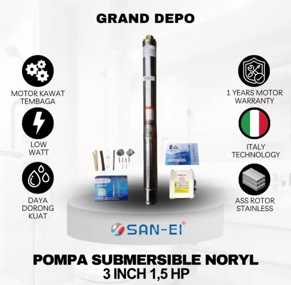 San Ei Pompa Air Satelit 3 inch 1.5 HP Noryl /Pompa Submersible San Ei