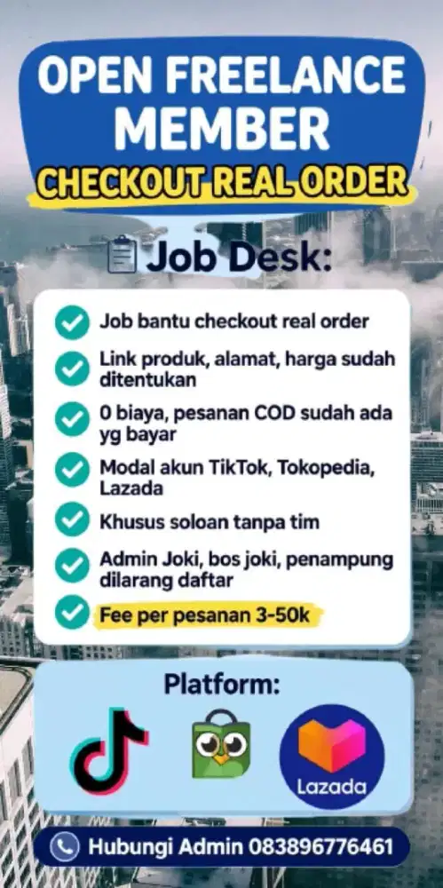 Joki checkout kerja dr hp modal aplikasi lazada Tokopedia tiktokshop
