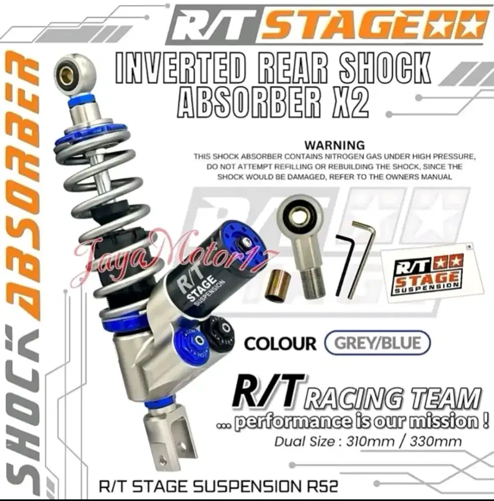 shock belakang tabung bawah, RT Stage Suspention X2,Double clik 310mm
