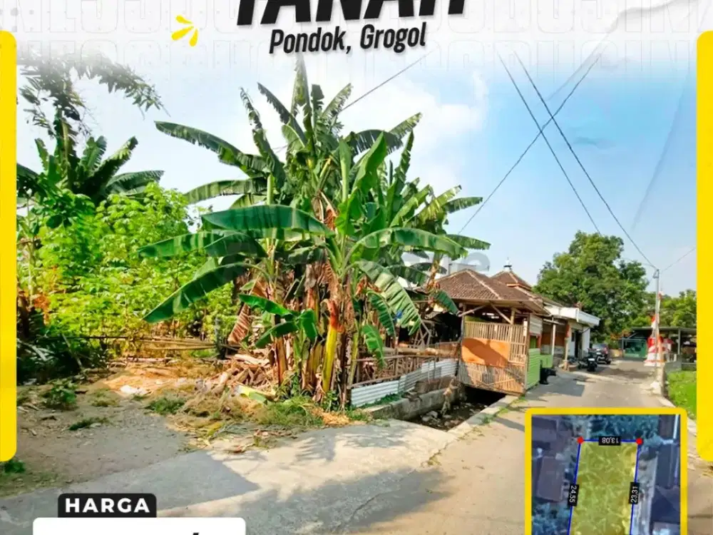 Dijual Tanah Pekarangan Dekat Solo Baru, Pondok Grogol Sukoharjo