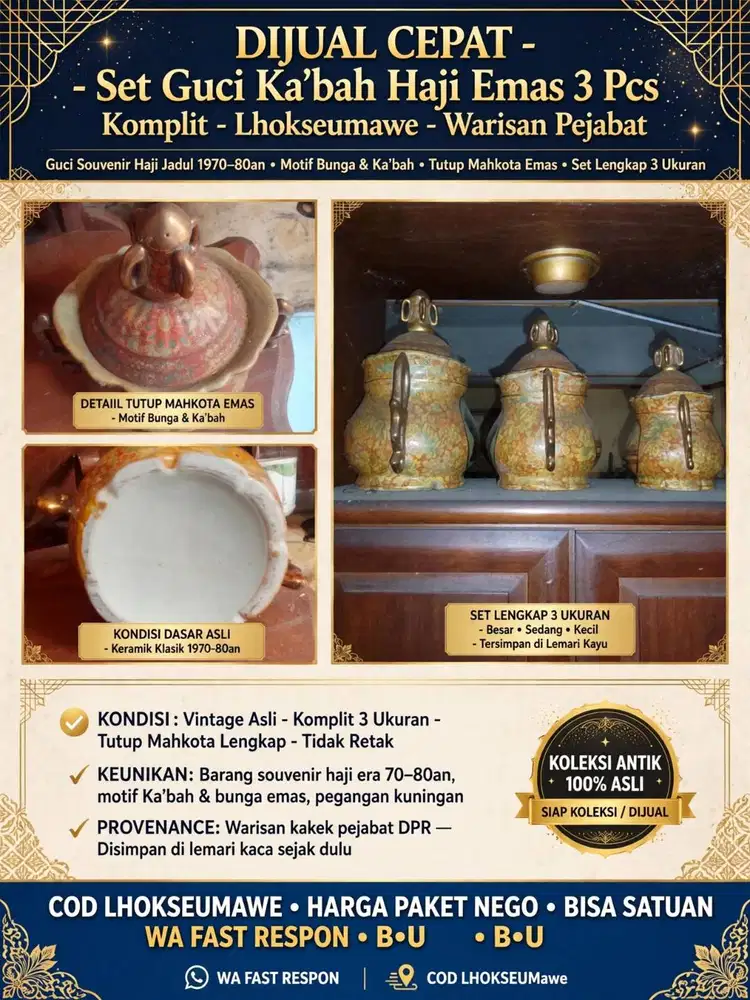 Set Guci Ka'bah Haji Emas 3 Pcs Komplit Warisan Lhokseumawe