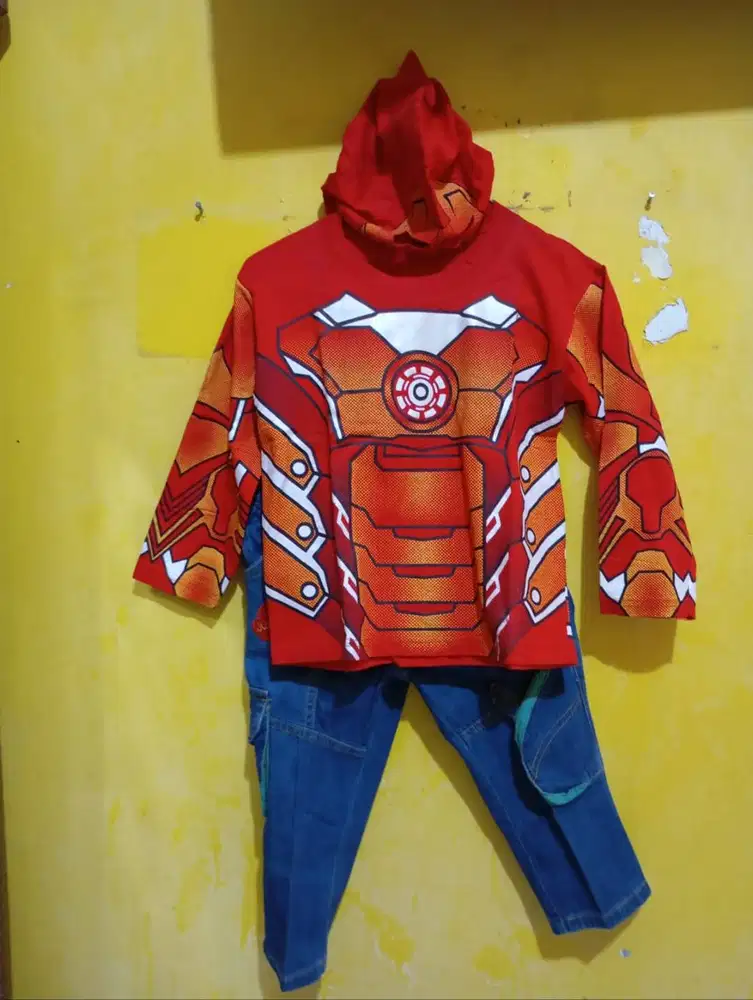 Setelan Anak Iron Man Lengan Panjang (Ada Topeng) & Celana jeans mulus