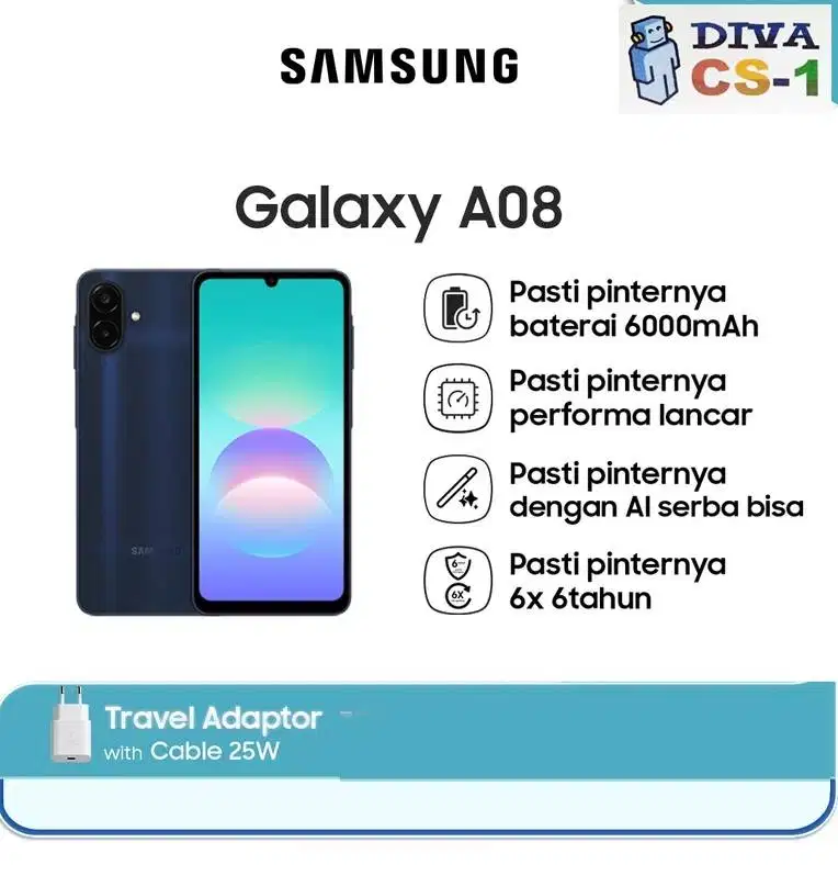 New Samsung A08 Ram 4Gb 64Gb Helio G99 UFS DualCam 50Mp Fast Charging