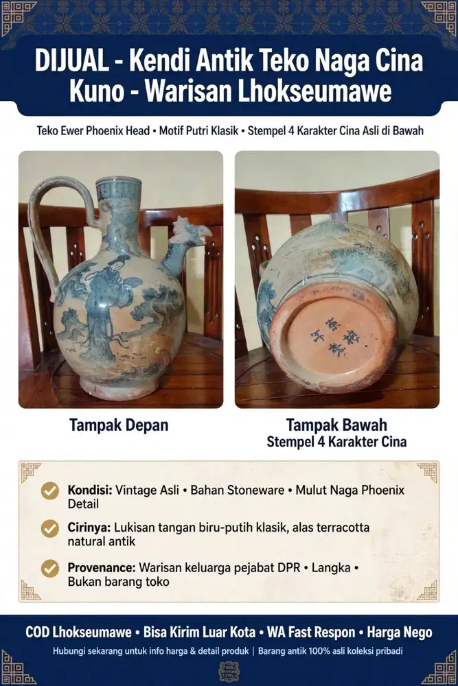 DIJUAL - Kendi Antik Teko Naga Cina Kuno - Ewer Phoenix Head - Warisan