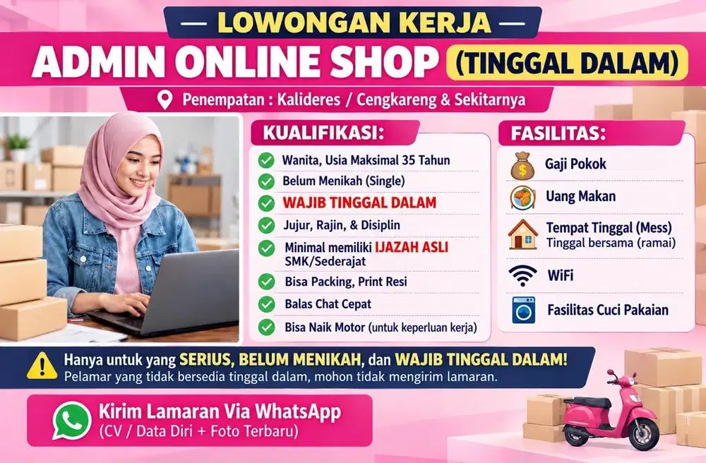 LOWONGAN ADMIN ONLINE SHOP WANITA KALIDERES JAKARTA BARAT
