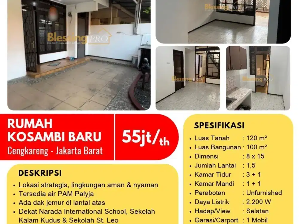 Disewakan Murah Rumah Kosambi Baru Cengkareng Jakarta Barat - 3 Kamar Tidur