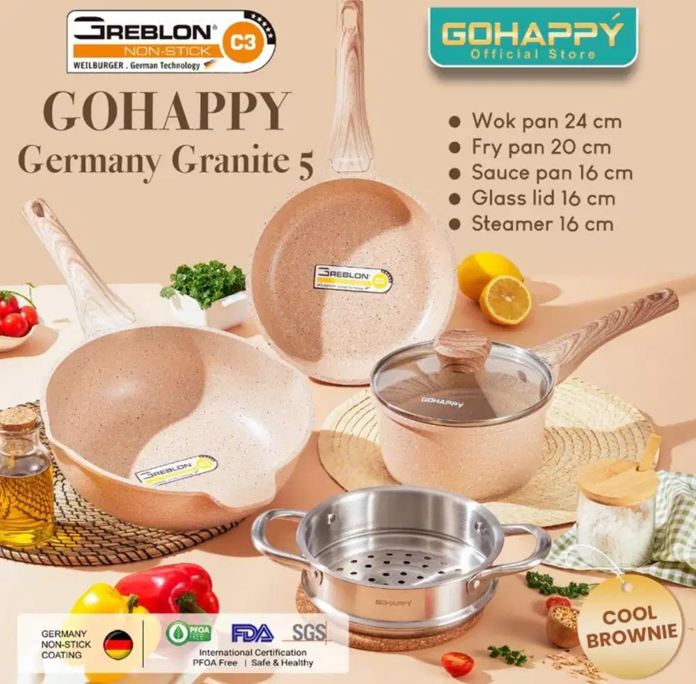 PANCI SET 5 PC GREBLON Gohappy Germany Granite Anti Lengket