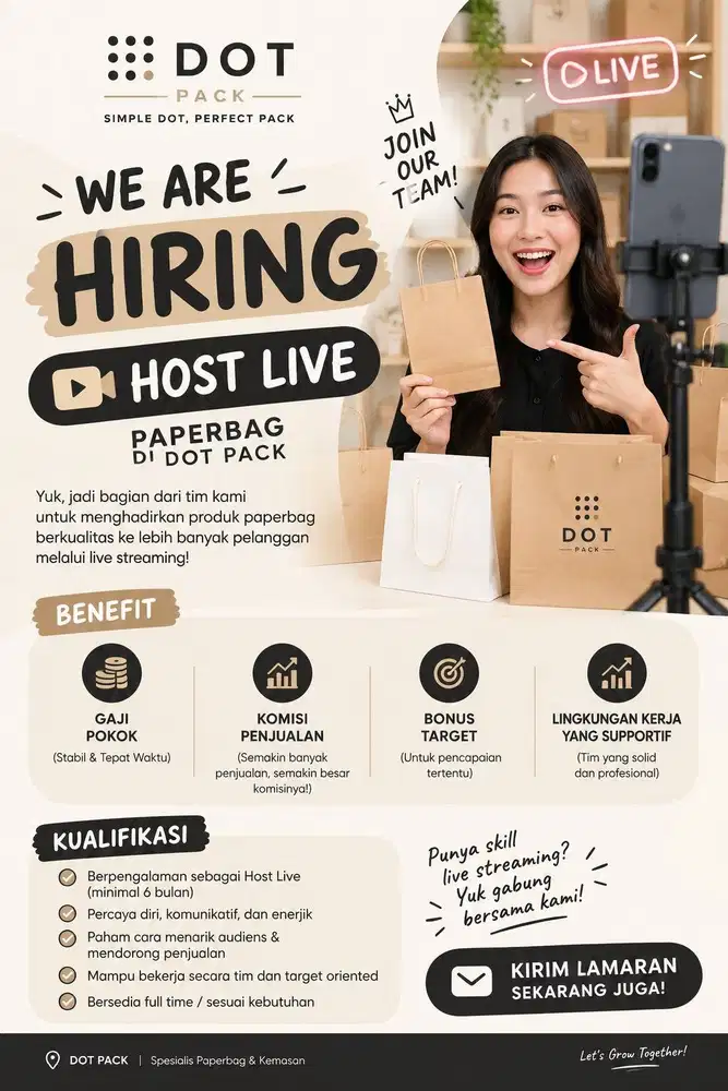 LOWONGAN KERJA HOST LIVE STREAMING – DOT PACK