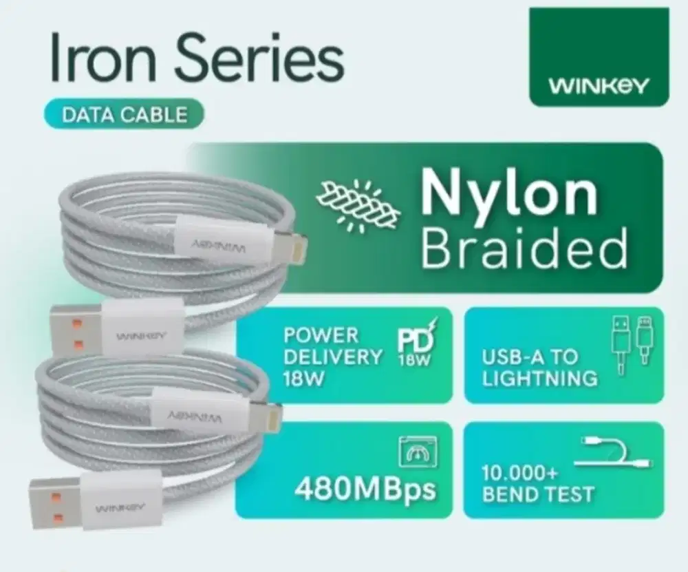 WINKEY Iron series Kabel USB A to Lightning 2,4A 12W 1m Grey Ori