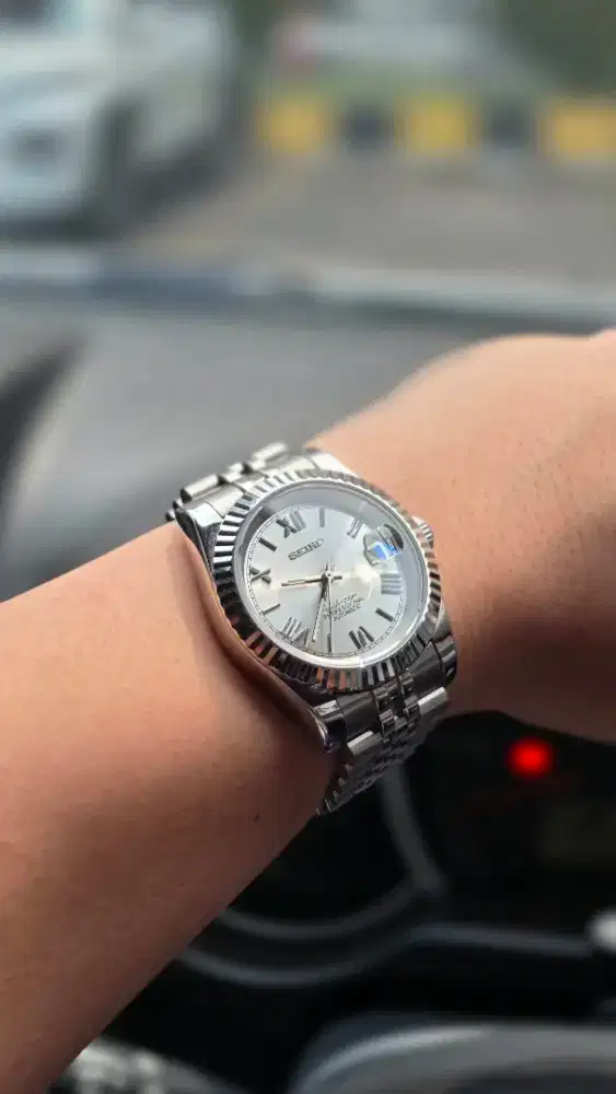 Seiko Mod Datejust White Silver Roman Dial Jam Tangan