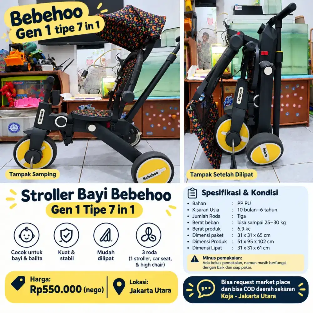 Bebehoo 7 in 1 Stroller Sepeda Bayi Lipat / Folding Trike