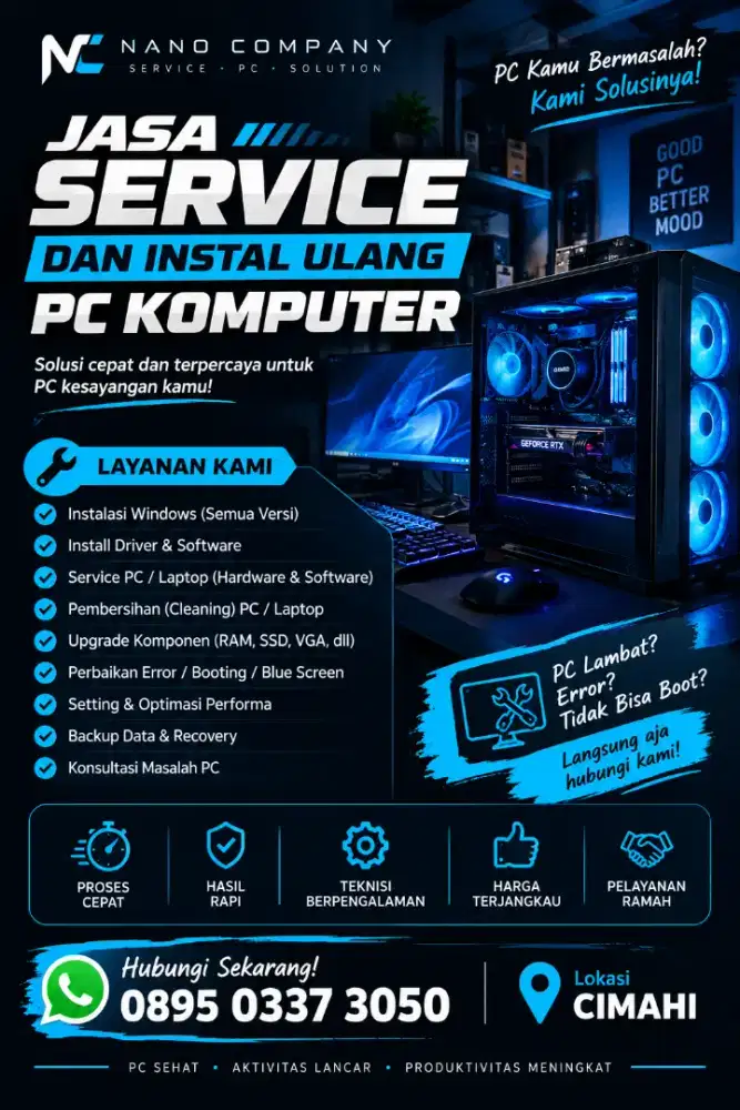 Service pc komputer isntal ulang