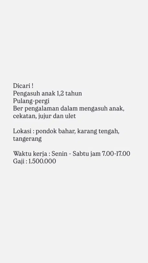 Pengasuh anak 1 tahun