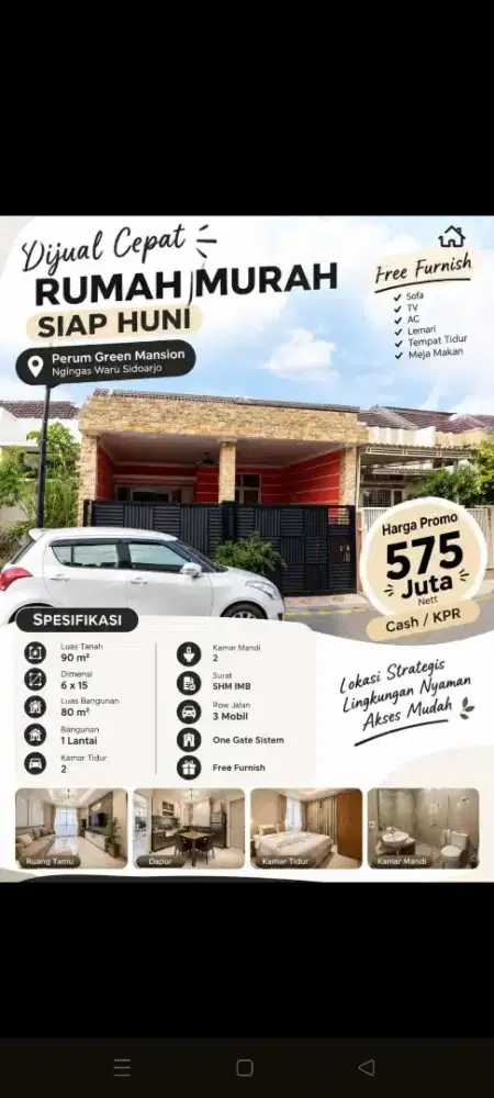 JUAL CEPAT PERUM GREEN MANSION FREE FURNISH TERMURAH WARU STRATEGIS