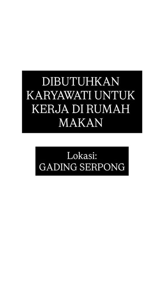 DIBUTUHKAN KARYAWATI UNTUK BEKERJA DI RUMAH MAKAN