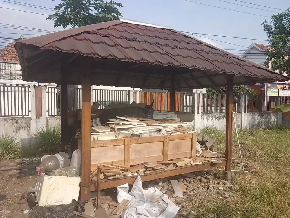 Gazebo kayu utuh kuat ukuran 2x3m atap galvalum pasir motif genteng