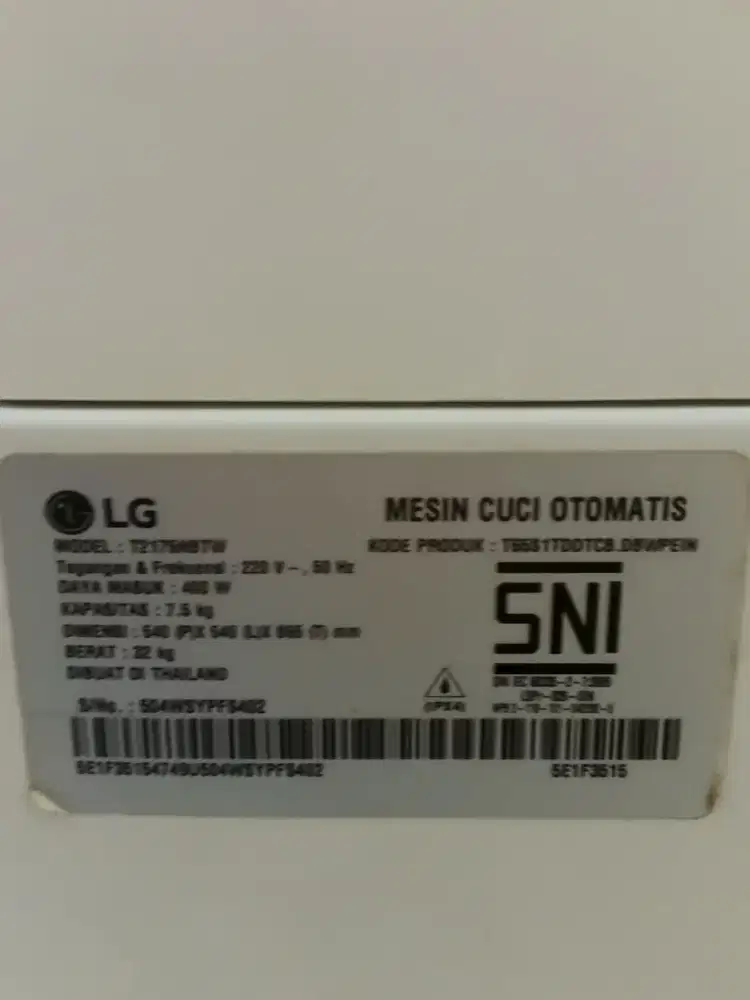 Jual Mesin cuci 2x pakai merek LG T2175NBTW