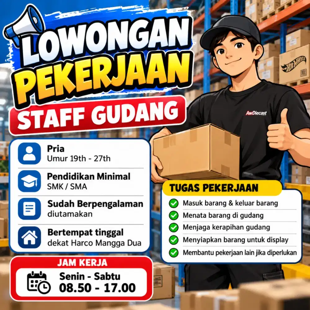 LOWONGAN PEKERJAAN STAFF GUDANG KHUSUS PRIA