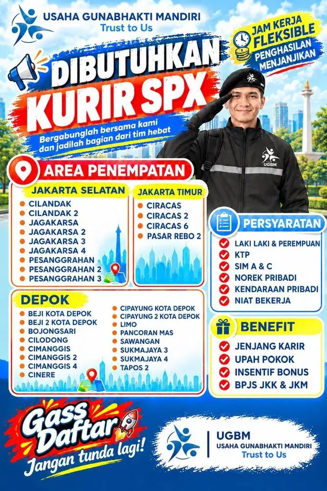Dibutuhkan Kurir SPX Area Depok ALL, Jaksel & Jaktim