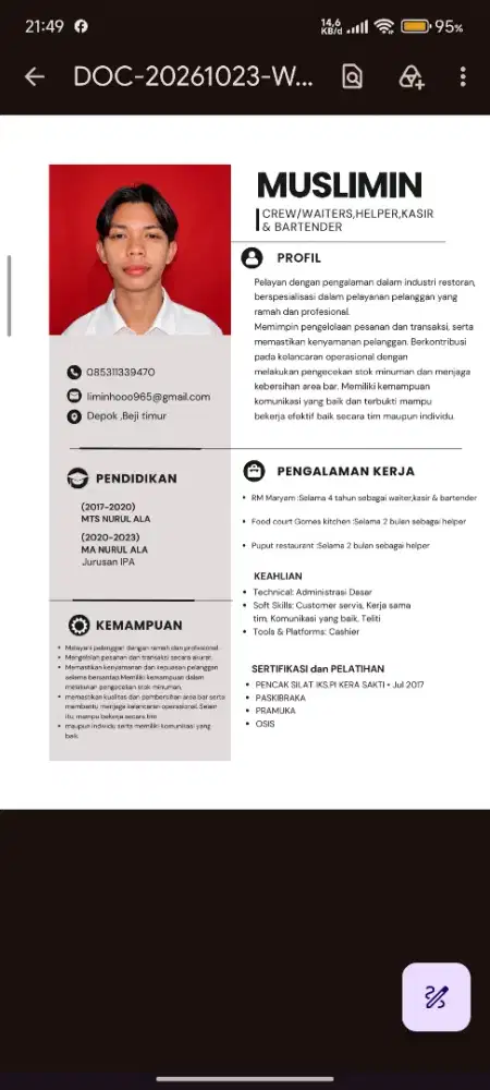 Cari pekerjaan pengalaman restoran