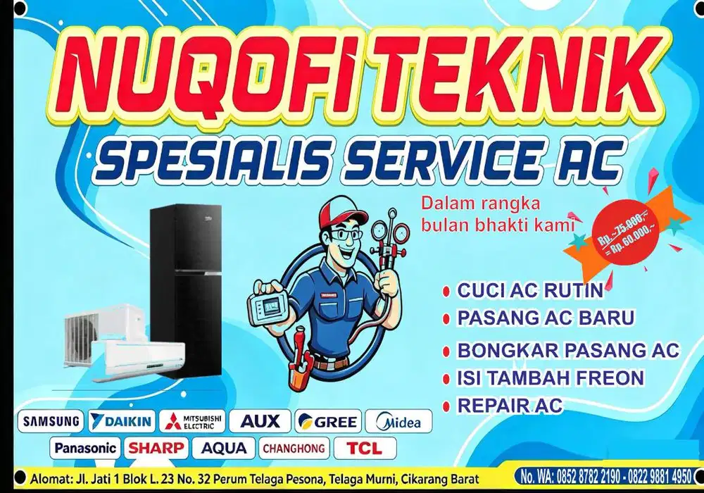 Jasa Service AC — Cuci, Pasang, Isi Freon & Bongkar Pasang — Cikarang