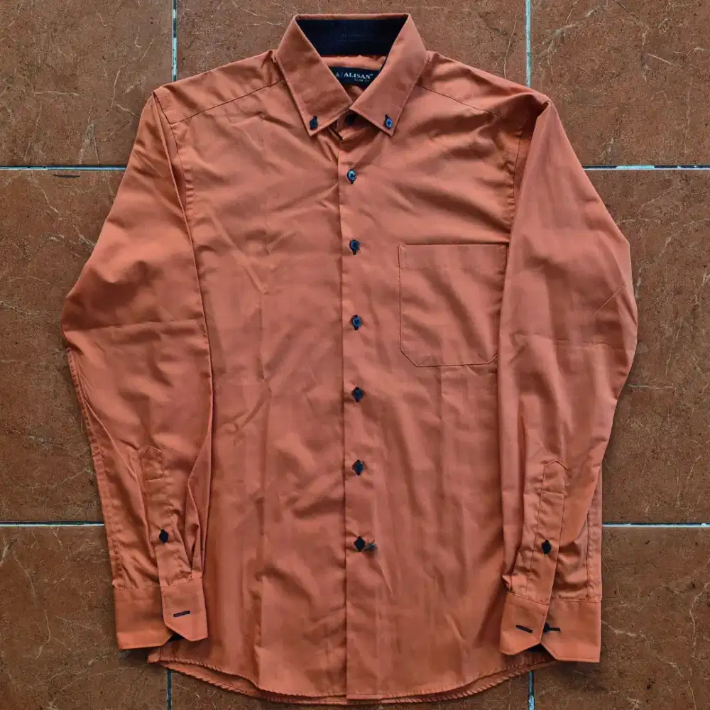 Alisan Oxford Shirt Slim Fit Orange New Original Kemeja Kaos Polo
