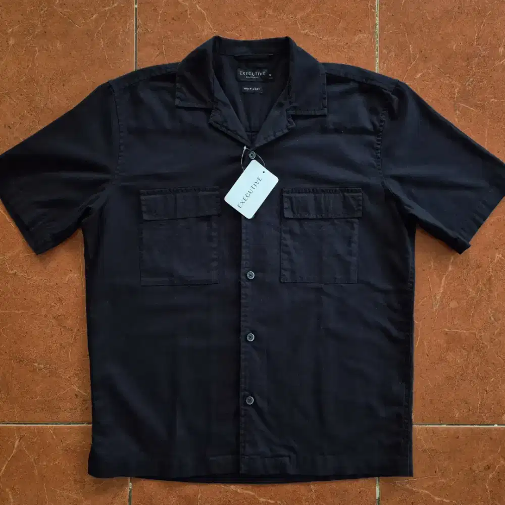 Executive Open Collar Resort Shirt Black Original Kemeja Kaos Polo H&M