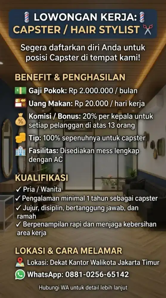 Lowongan Kerja Capster Barber / Pangkas Rambut
