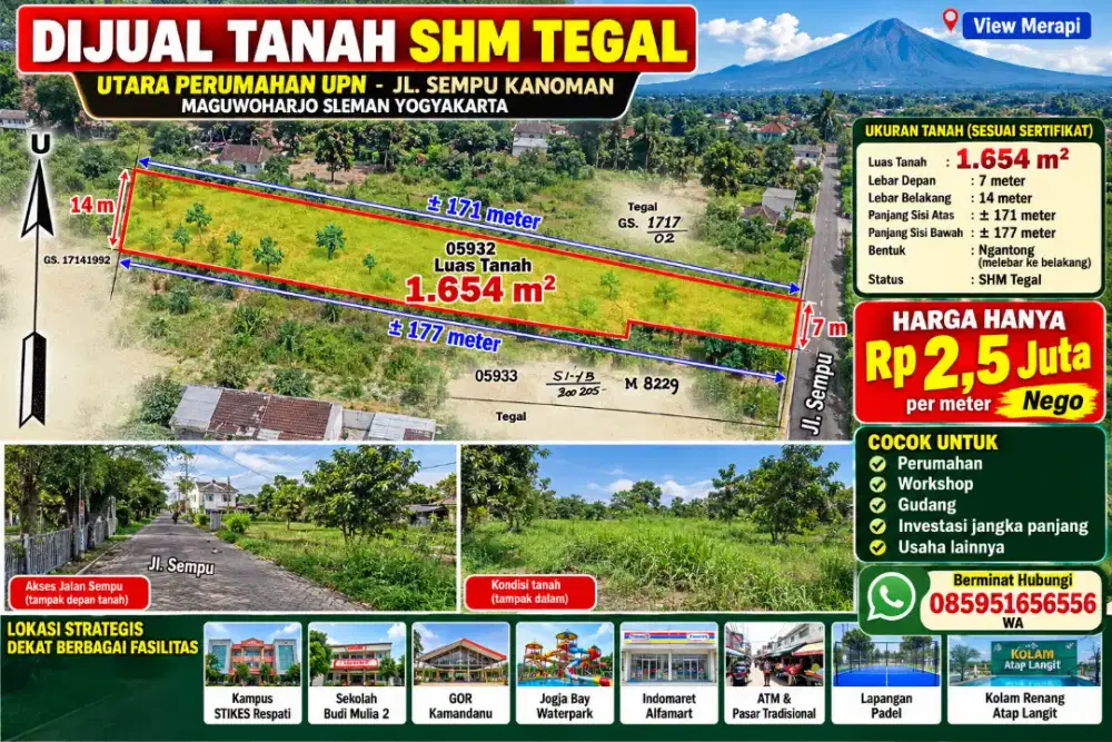 Dijual tanah SHM Utara perumahan UPN jl sempu Kanoman Maguwoharjo