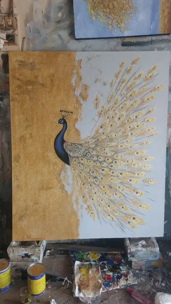 Dijual lukisan kanvas burung merak 90x130 cm