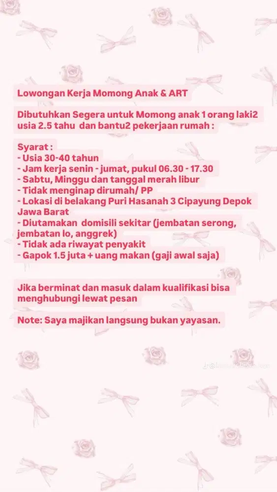 Lowongan Kerja Momong Anak & ART