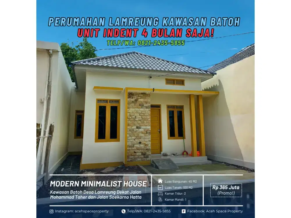 Dijual Rumah Murah di Lamreung Kawasan Batoh - Unit Indent 4 Bulan Saja!