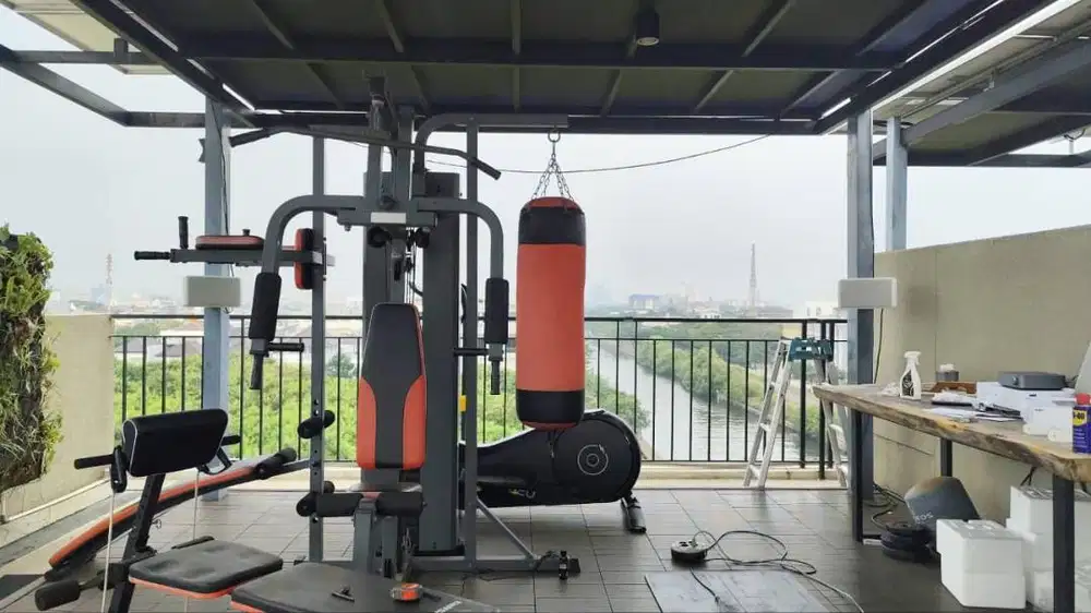 Dijual Paket Alat Fitness Home Gym Multifungsi + Samsak Tinju & Trampo
