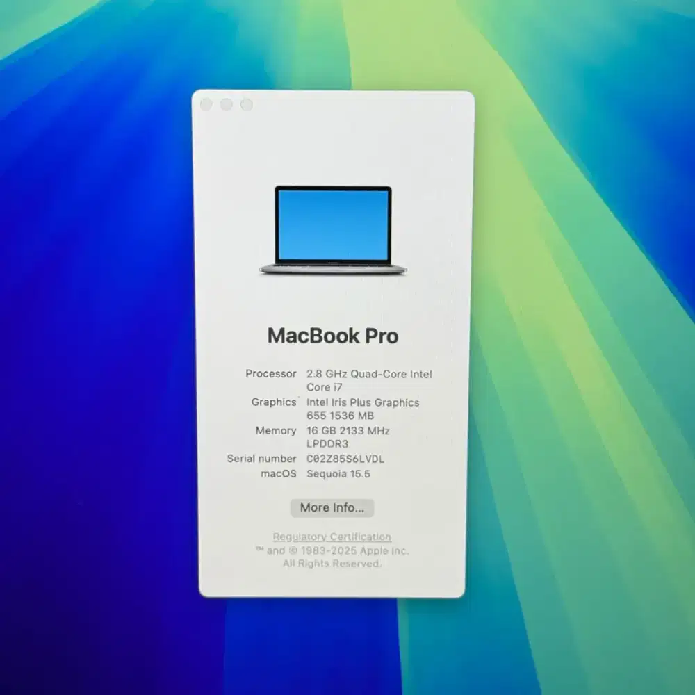 Macbook Pro 2019 Touchbar Ram 16 Ssd 512 Layar 13 inch Full set Grey