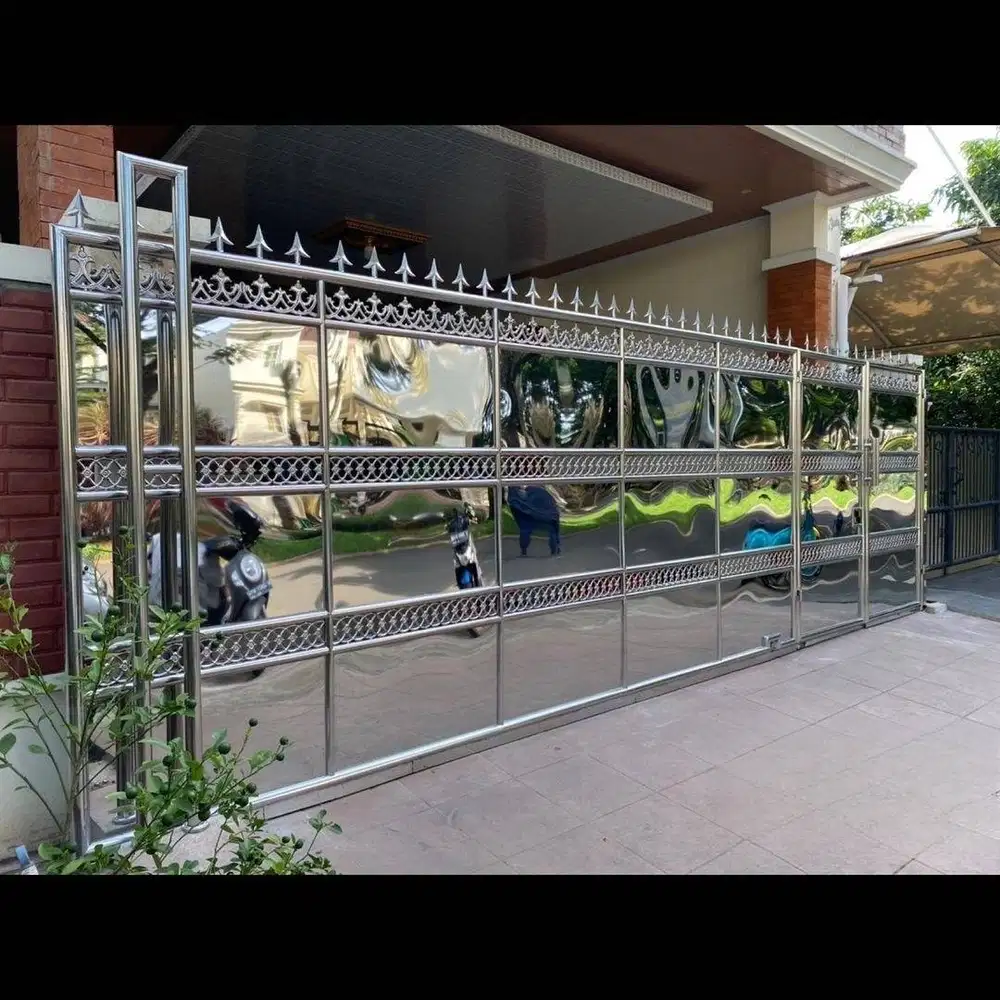 Pintu pagar dorong stainless stel
