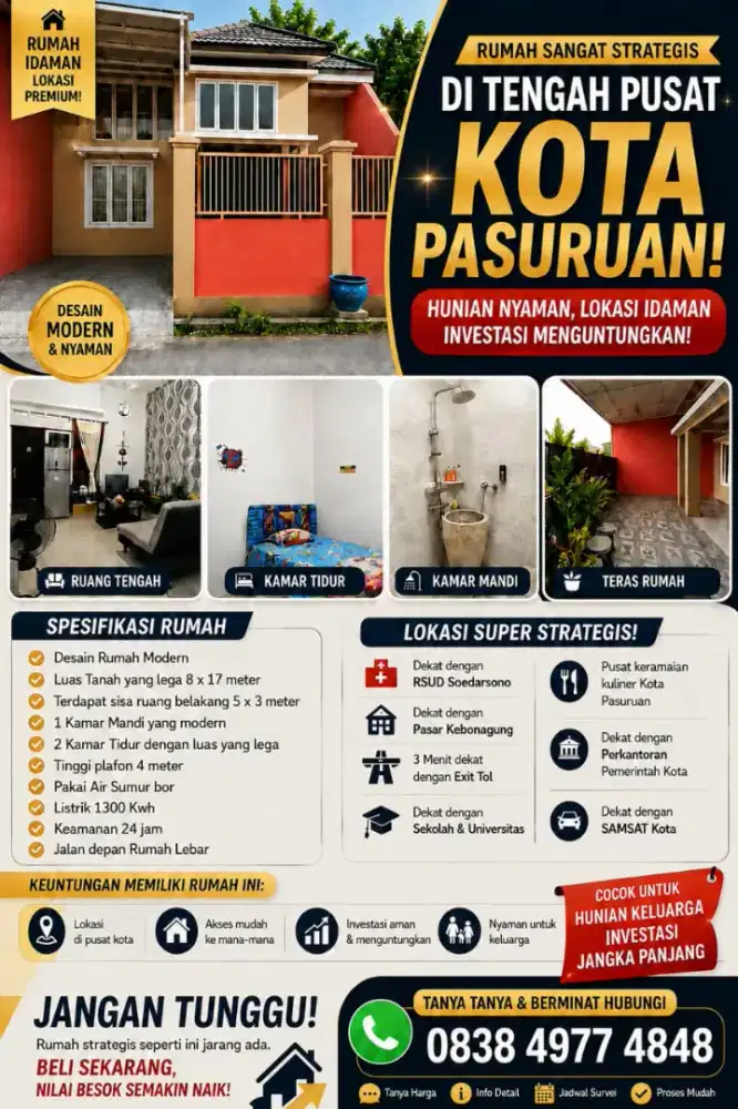 RUMAH SHM SIAP HUNI SHM, PERUM GRIYA  SULTAN AGUNG PERMAI PASURUAN