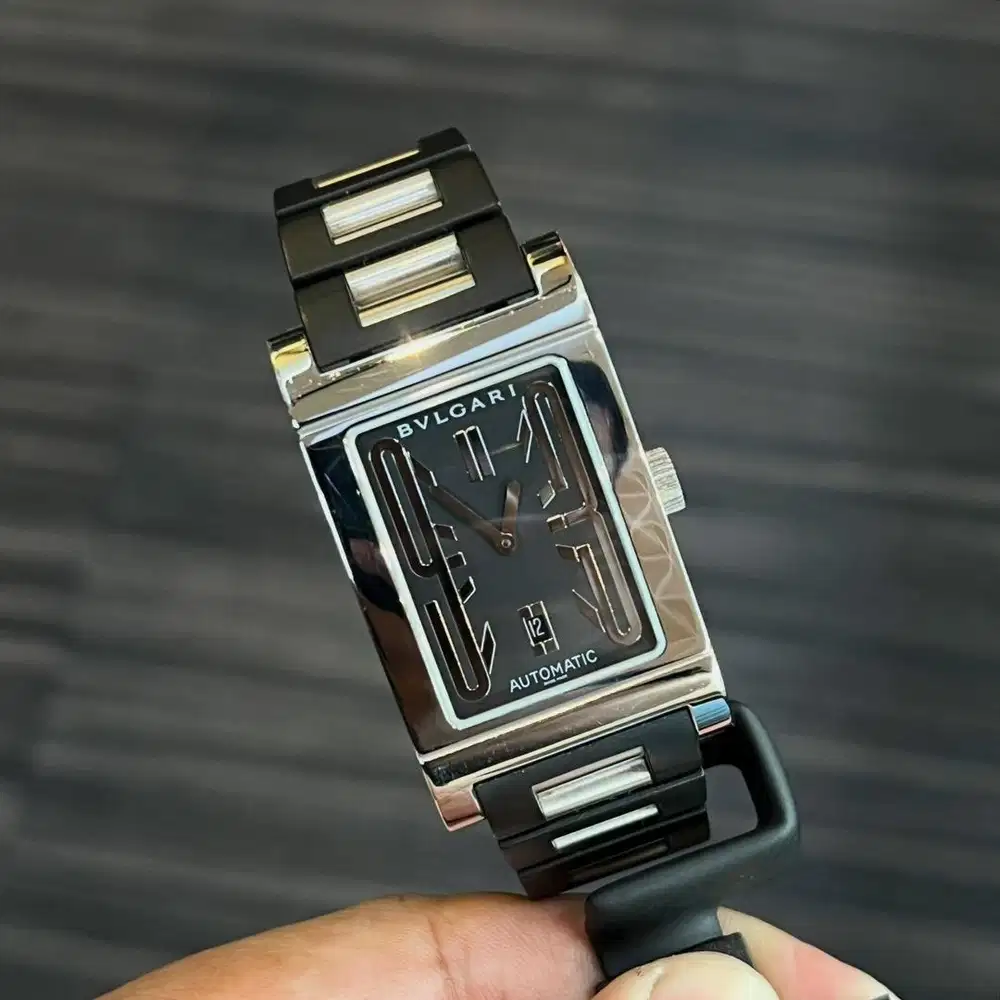 BVLGARI Rettangolo Black Dial Ruber Straf. Ref. RT45S Fullshet