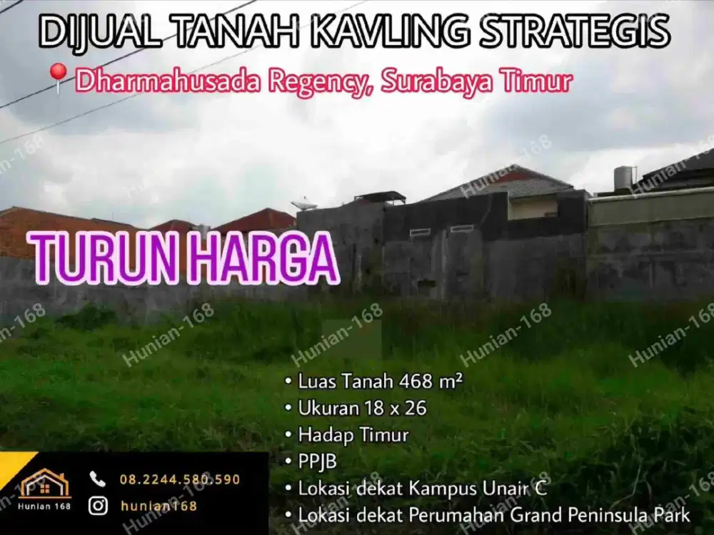 Tanah Kavling Rumah Raya Dharmahusada Indah Regency Surabaya Timur DHI Barat Utara Perumahan merr unair permai