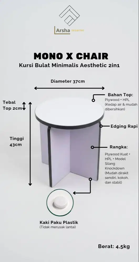 MONO X CHAIR BY ARSHA INTERIOR | Kursi Bundar Minimalis Aesthetic,