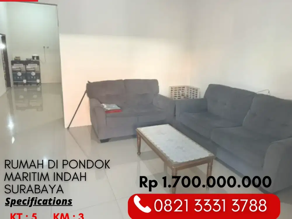 Rumah Siap Huni 5 kamar 1 Miliaran di Perumahan Kebraon Surabaya Selatan