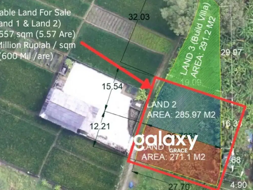 Tanah dengan View Sawah Zona Kuning Cocok untuk Villa