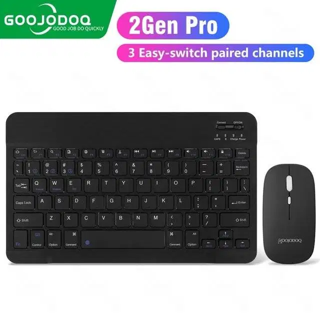 Goojodoq Keyboard Mouse Set Wireless Bluetooth 10 inch HITAM
