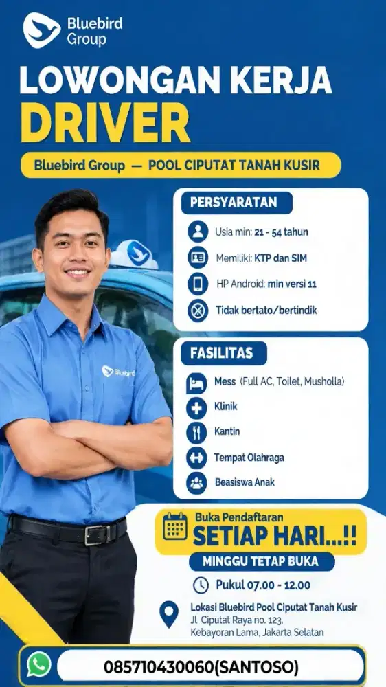 Lowongan Driver Bluebird Group Pool Tanah Kusir - Mess Gratis