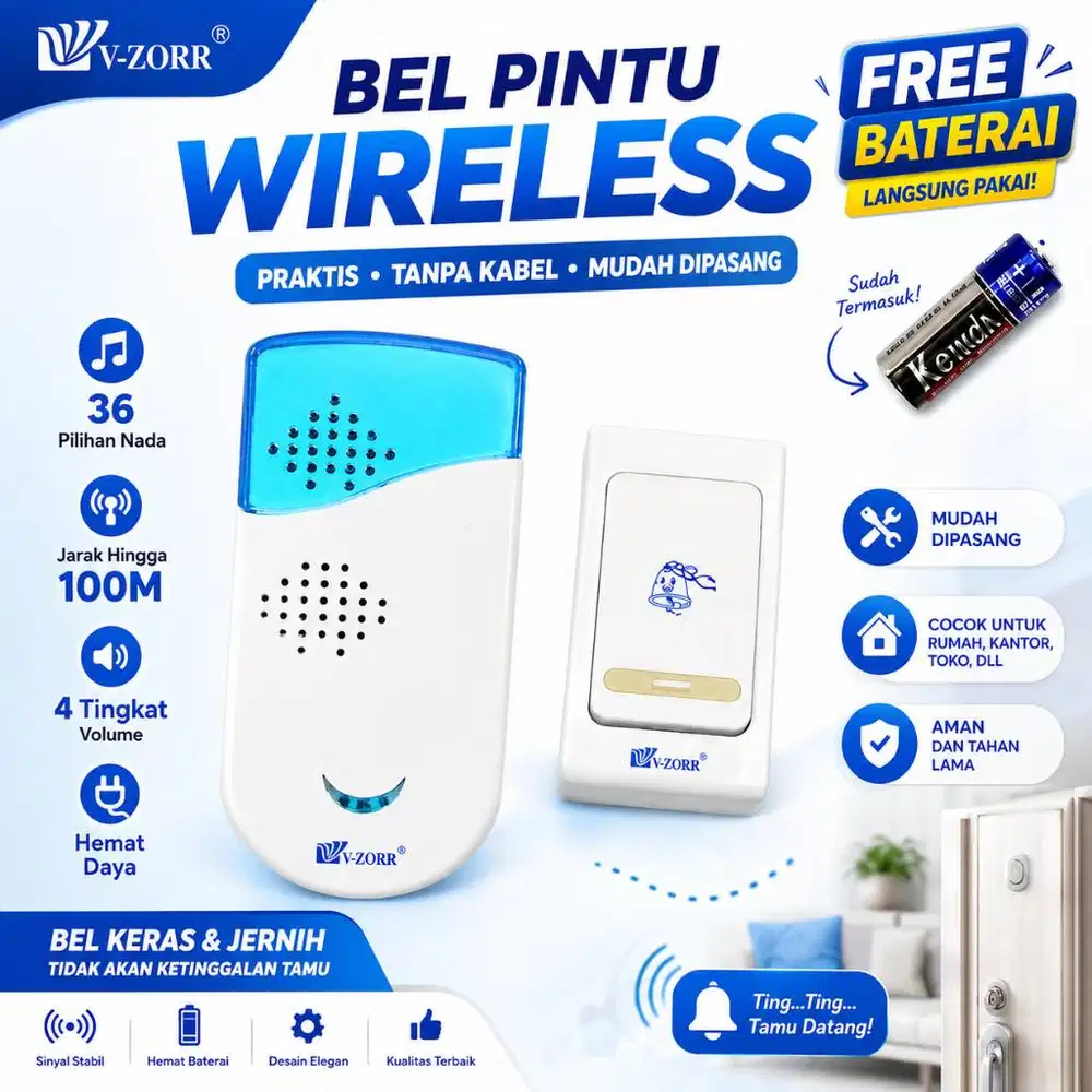 Bel Pintu Rumah Bel Tanpa Kabel Wireless Door Bell Remote 100m