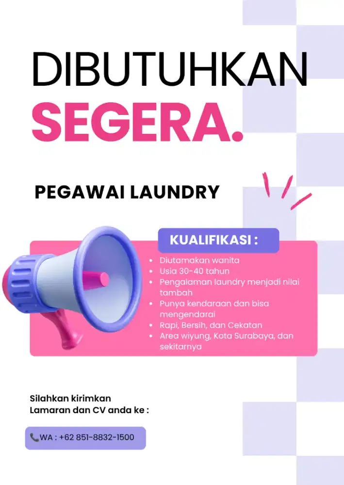 Lowongan Kerja - Dibutuhkan Segera Pegawai Laundry