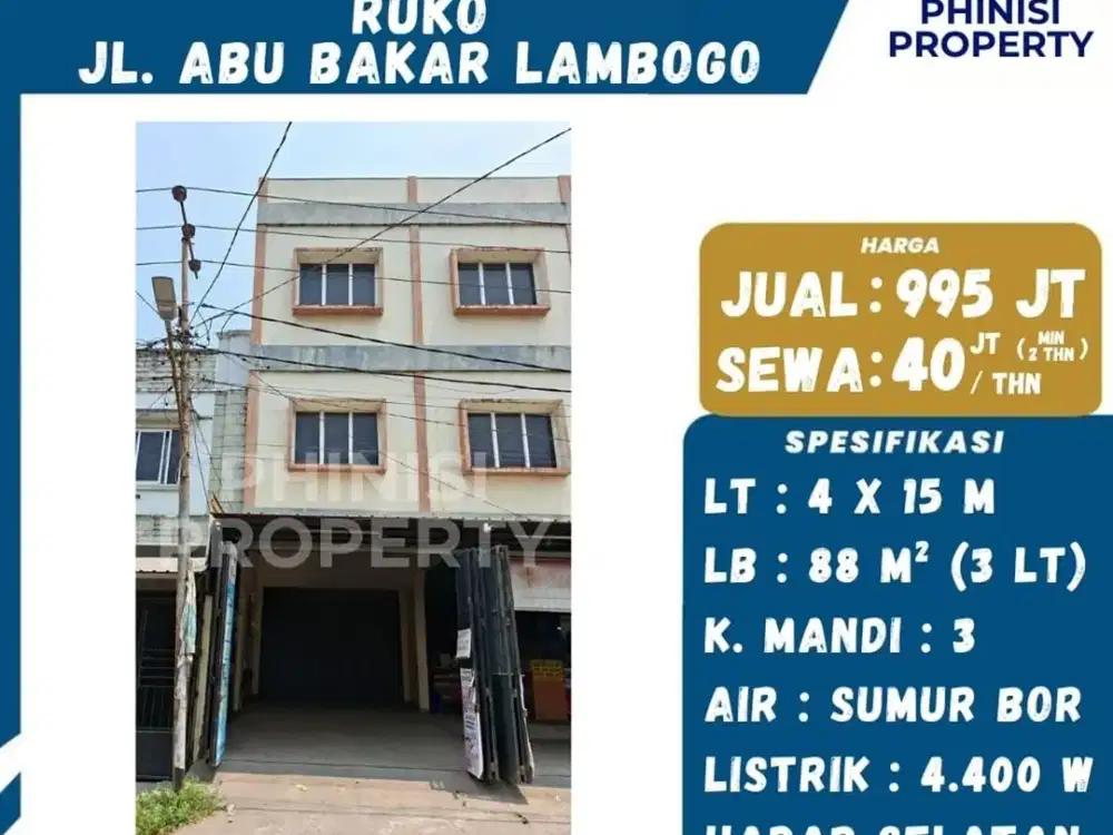 Ruko 3 Lantai Jalan Abubakar Lambogo dekat Pettarani